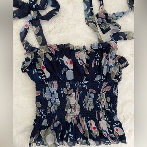 Wilfred Navy Floral Smocked Top